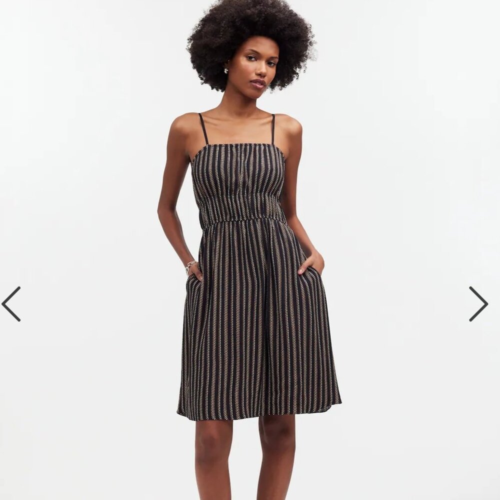 Madewell Smocked Square-Neck Mini Dress in Stripe  size 4